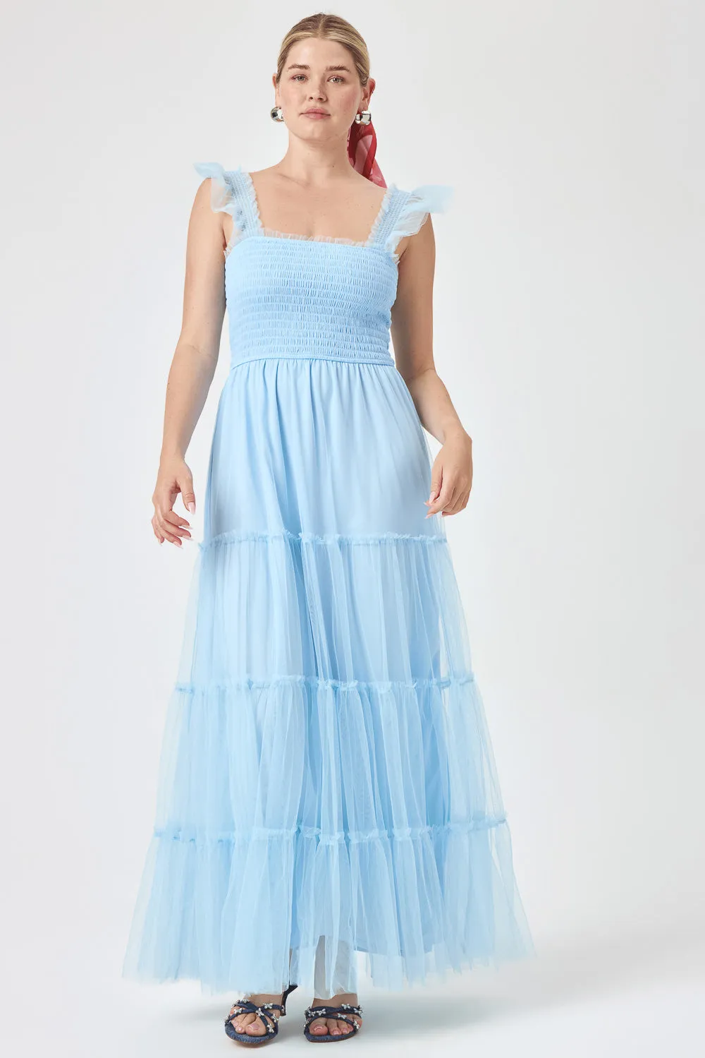 Sky Blue Smock Top Chiffon Maxi Dress