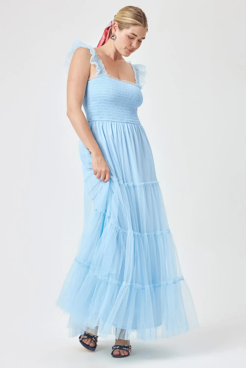 Sky Blue Smock Top Chiffon Maxi Dress