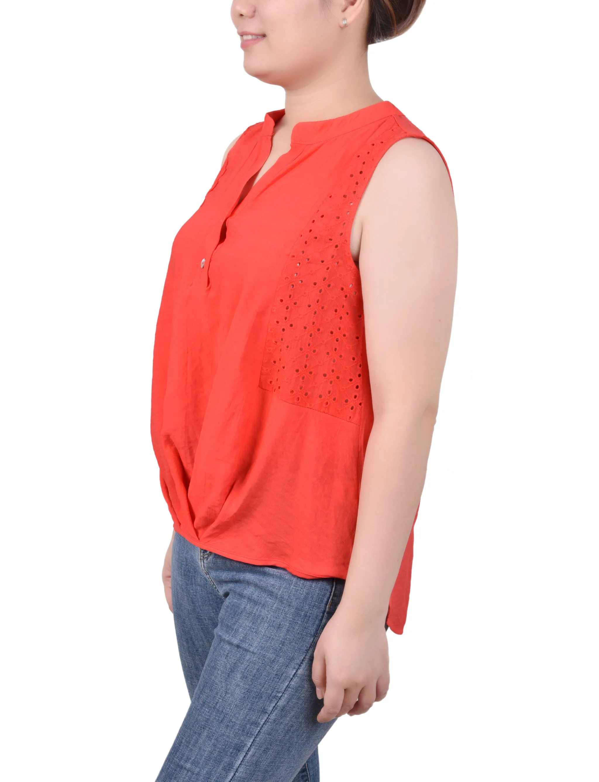 Sleeveless Blouse With Eyelet Insets