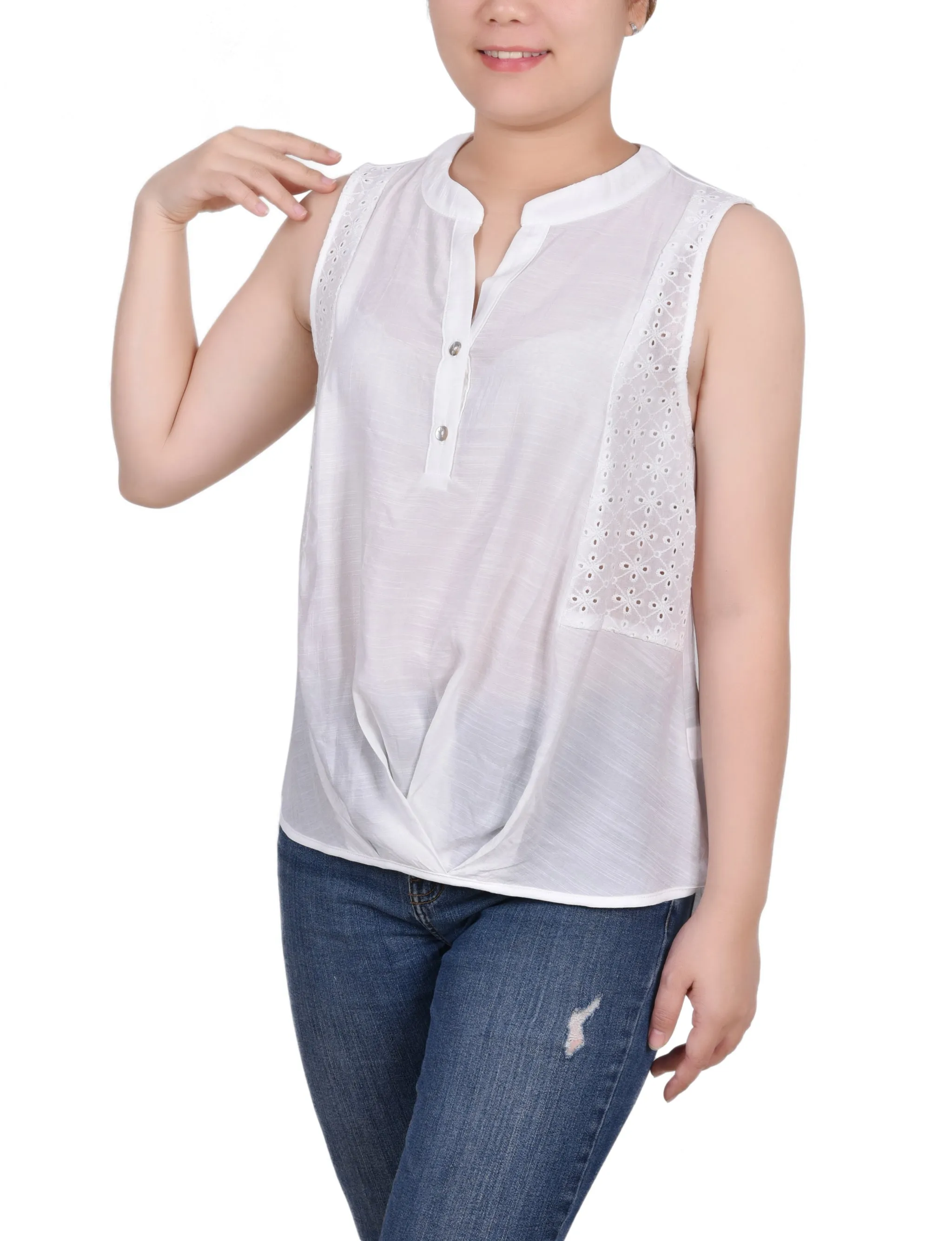 Sleeveless Blouse With Eyelet Insets