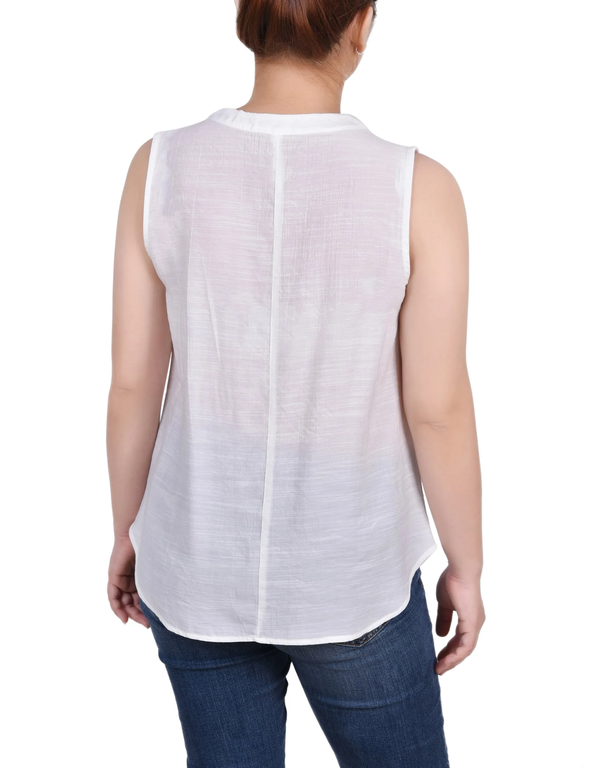 Sleeveless Blouse With Eyelet Insets