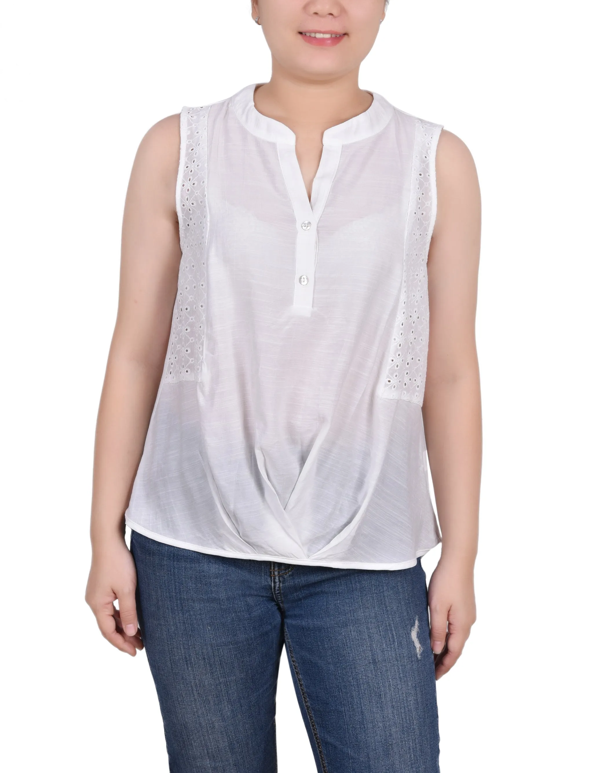 Sleeveless Blouse With Eyelet Insets