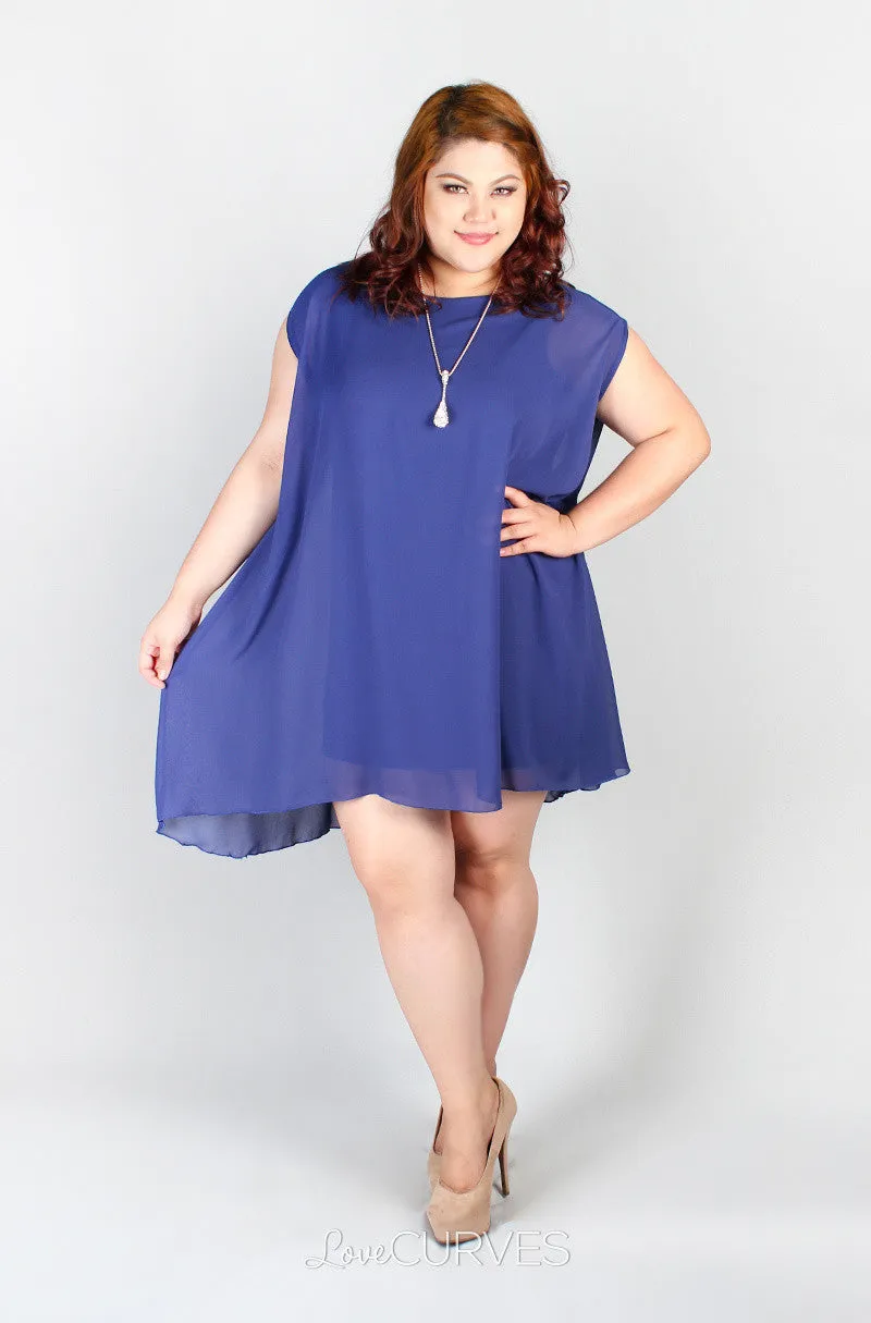 Sleeveless Fitted Short Dress with Chiffon Overlay- GRA