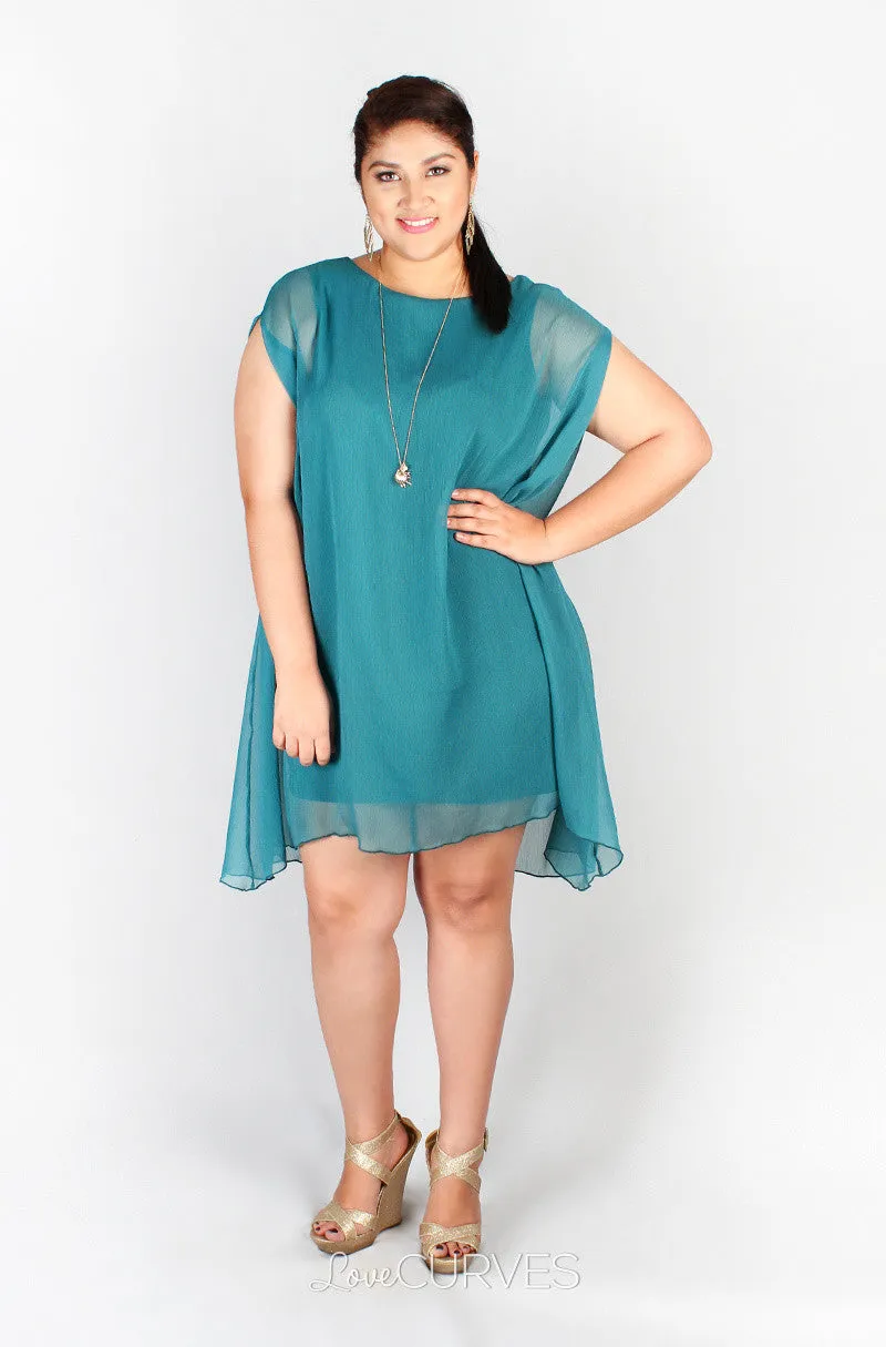 Sleeveless Fitted Short Dress with Chiffon Overlay- GRA