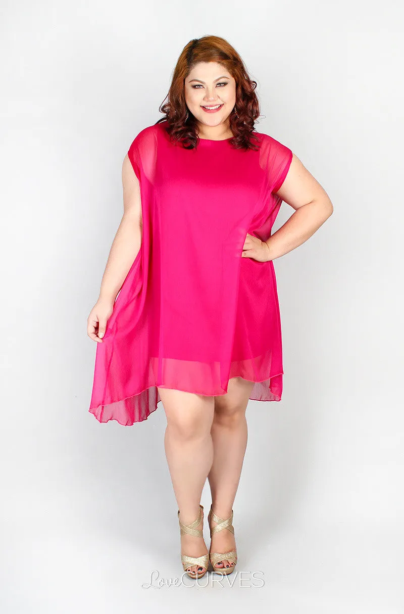 Sleeveless Fitted Short Dress with Chiffon Overlay- GRA