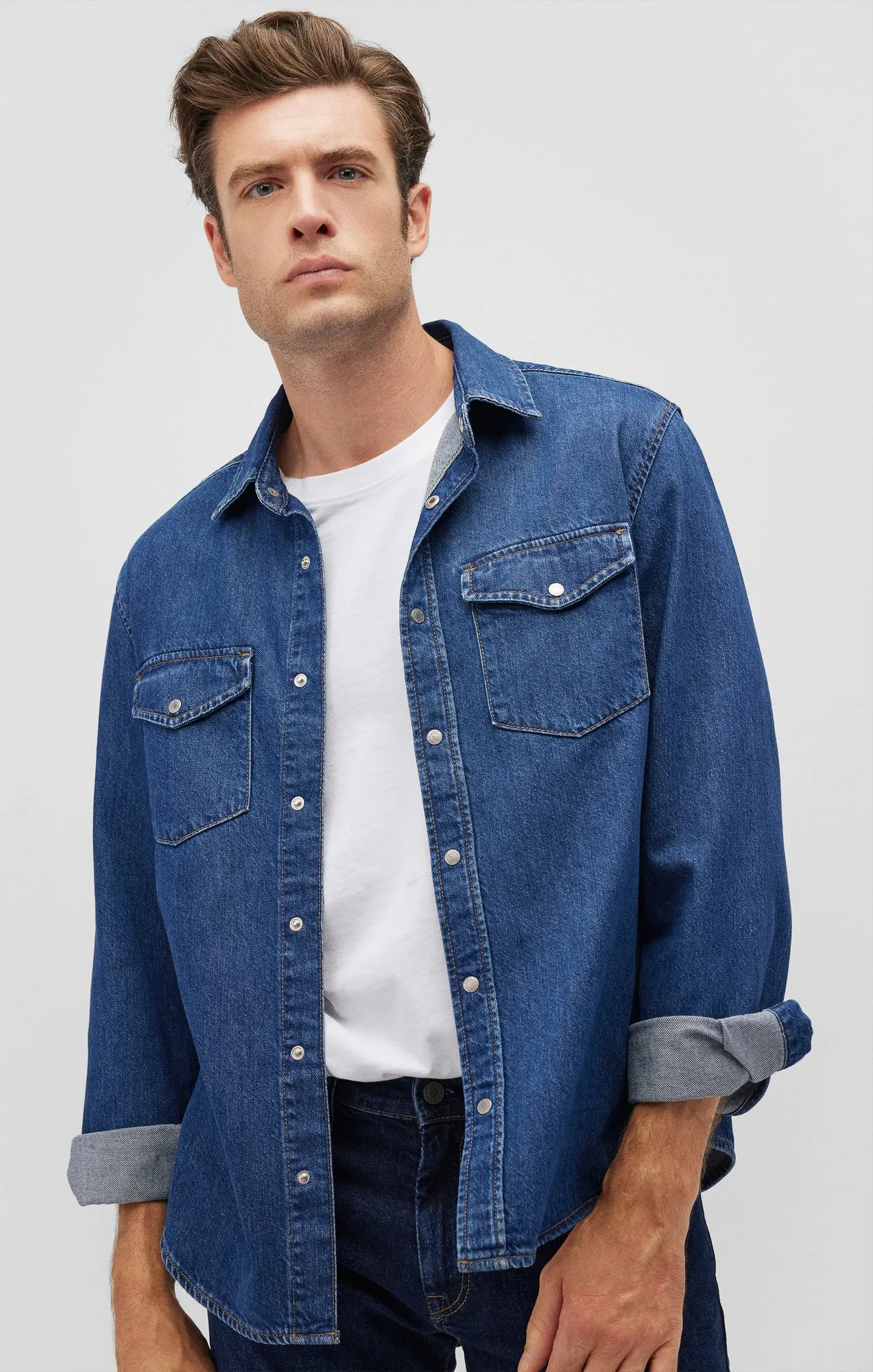 TED DENIM SHIRT IN DARK BRUSHED DENIM