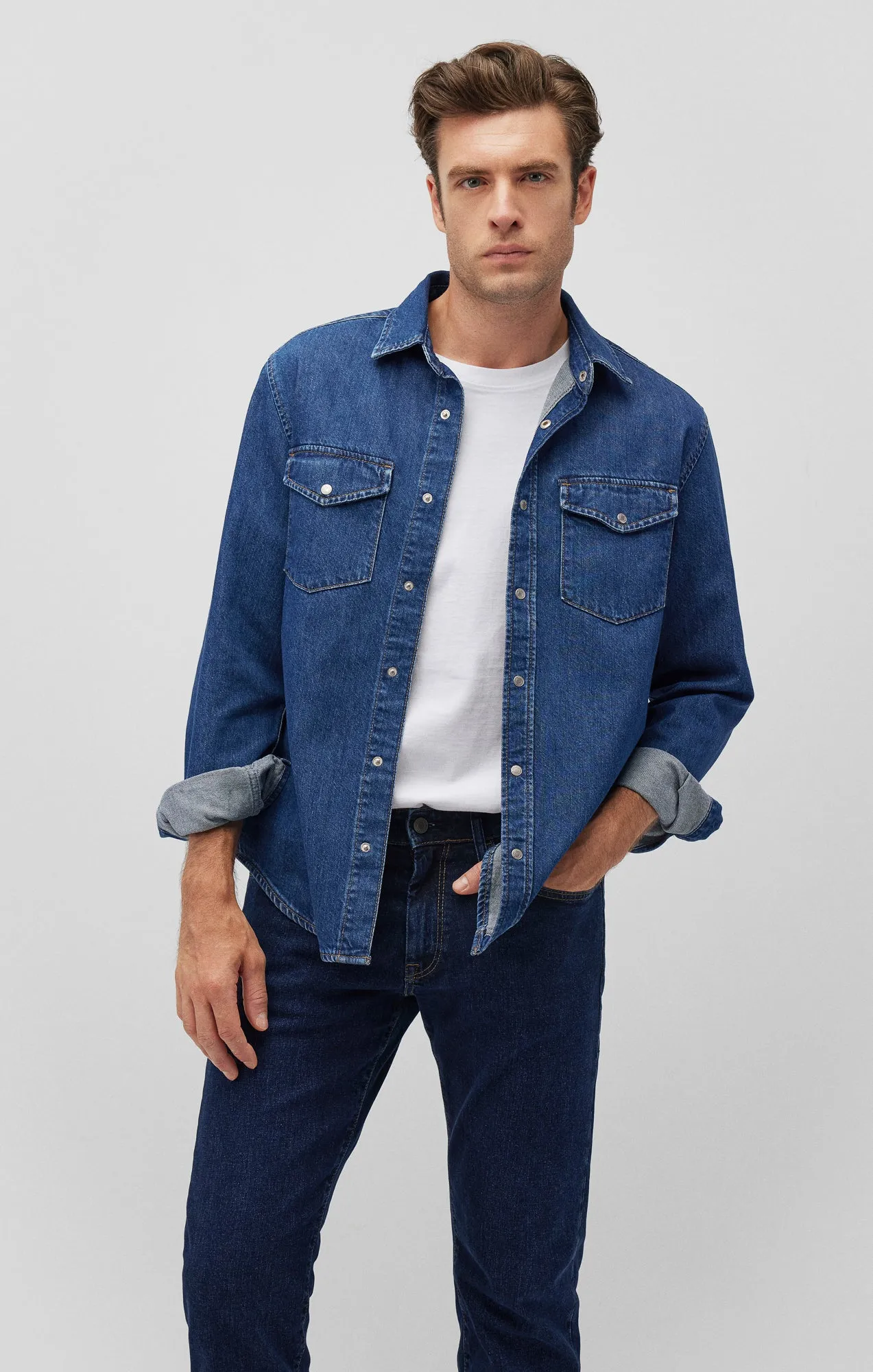 TED DENIM SHIRT IN DARK BRUSHED DENIM