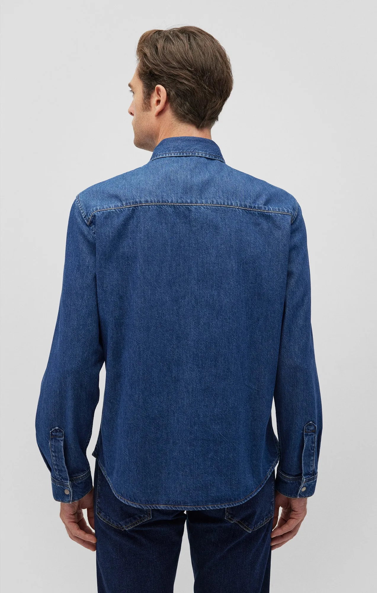 TED DENIM SHIRT IN DARK BRUSHED DENIM