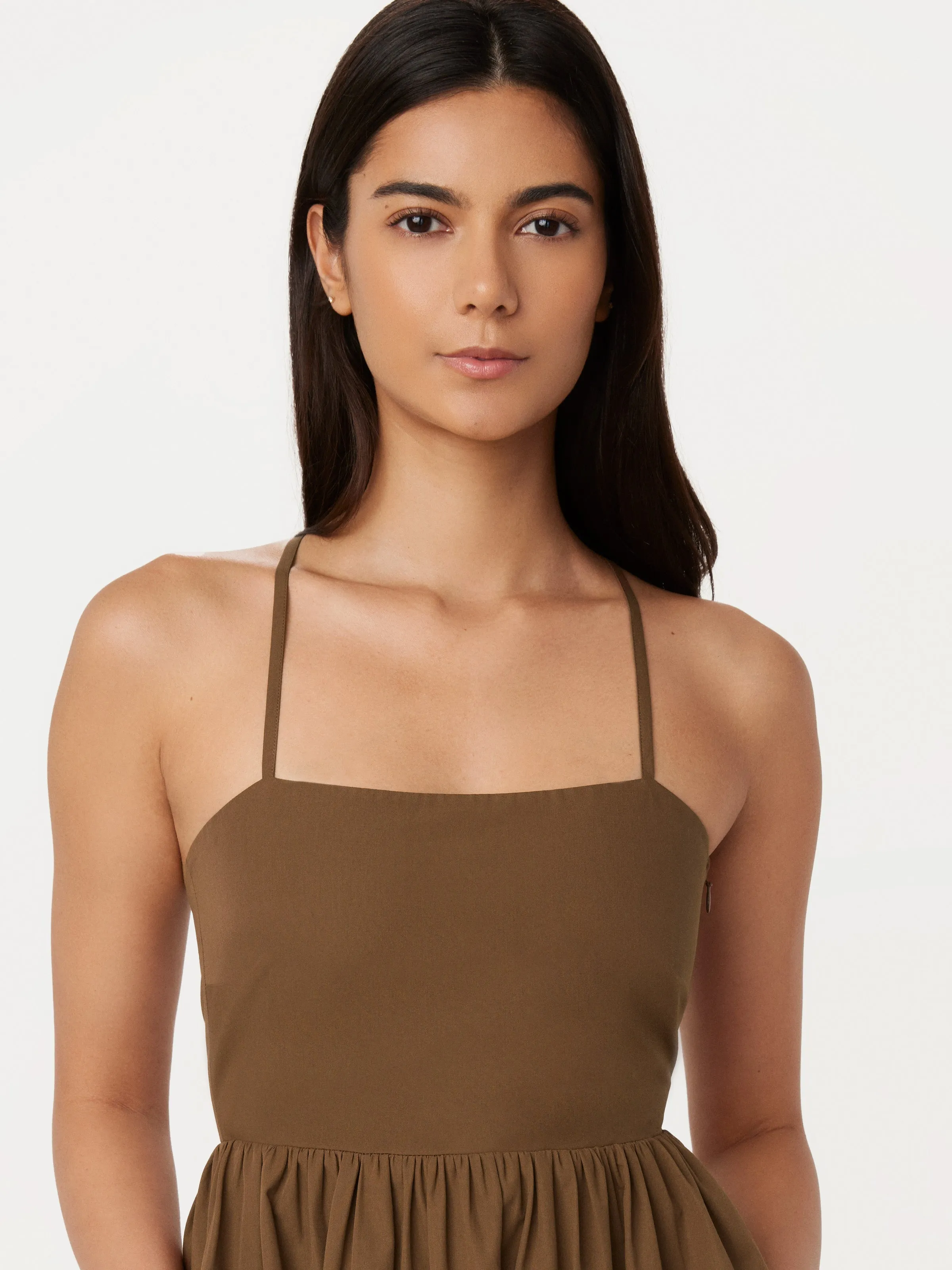 The Open Back Poplin Maxi Dress in Sepia