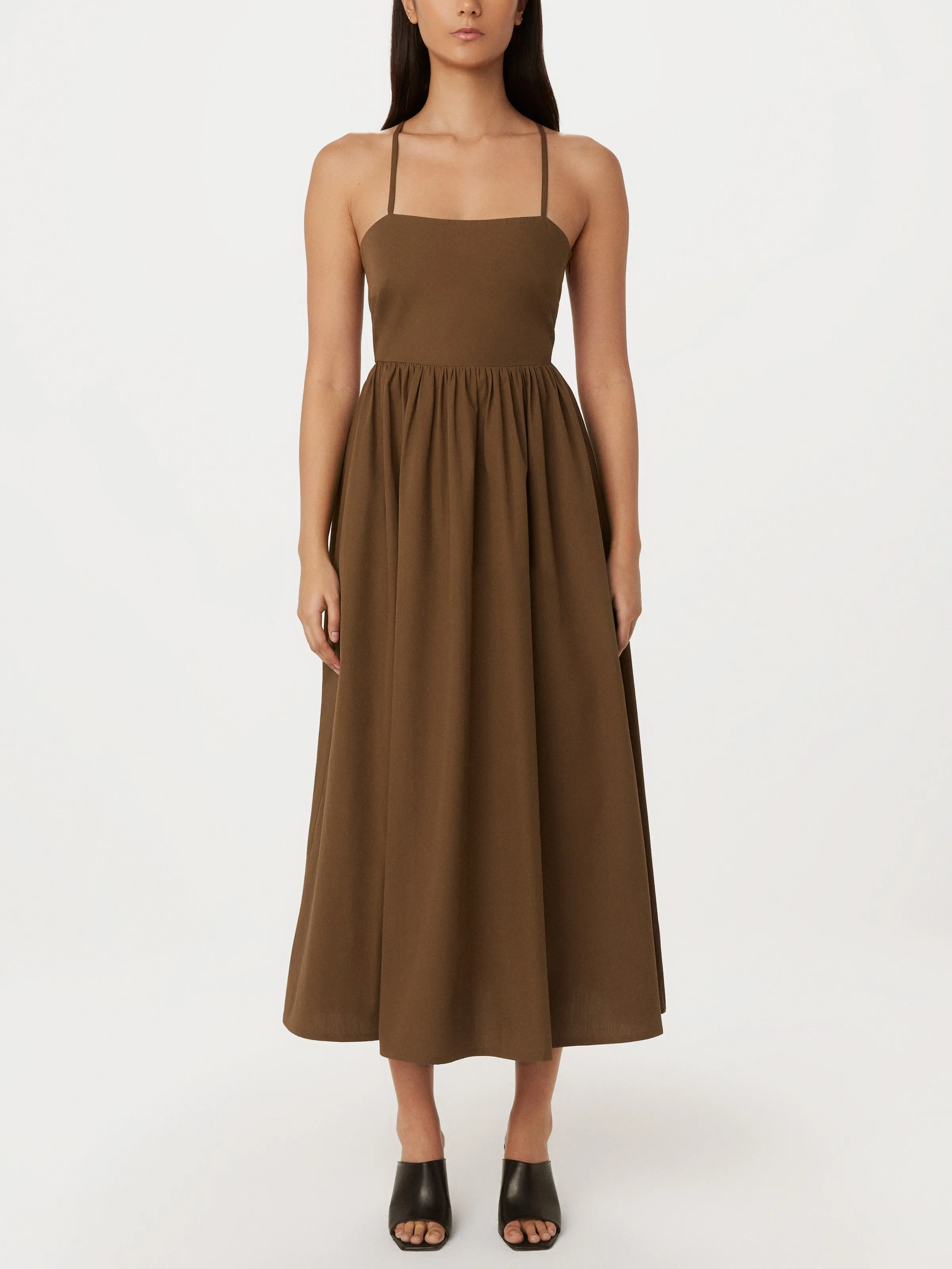 The Open Back Poplin Maxi Dress in Sepia