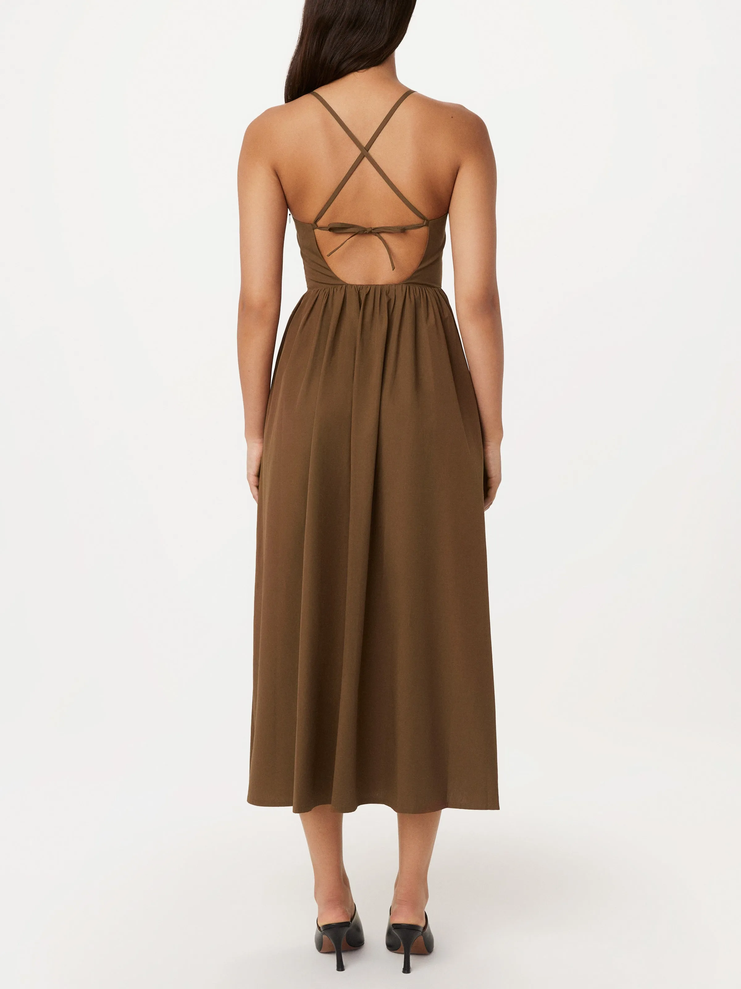 The Open Back Poplin Maxi Dress in Sepia