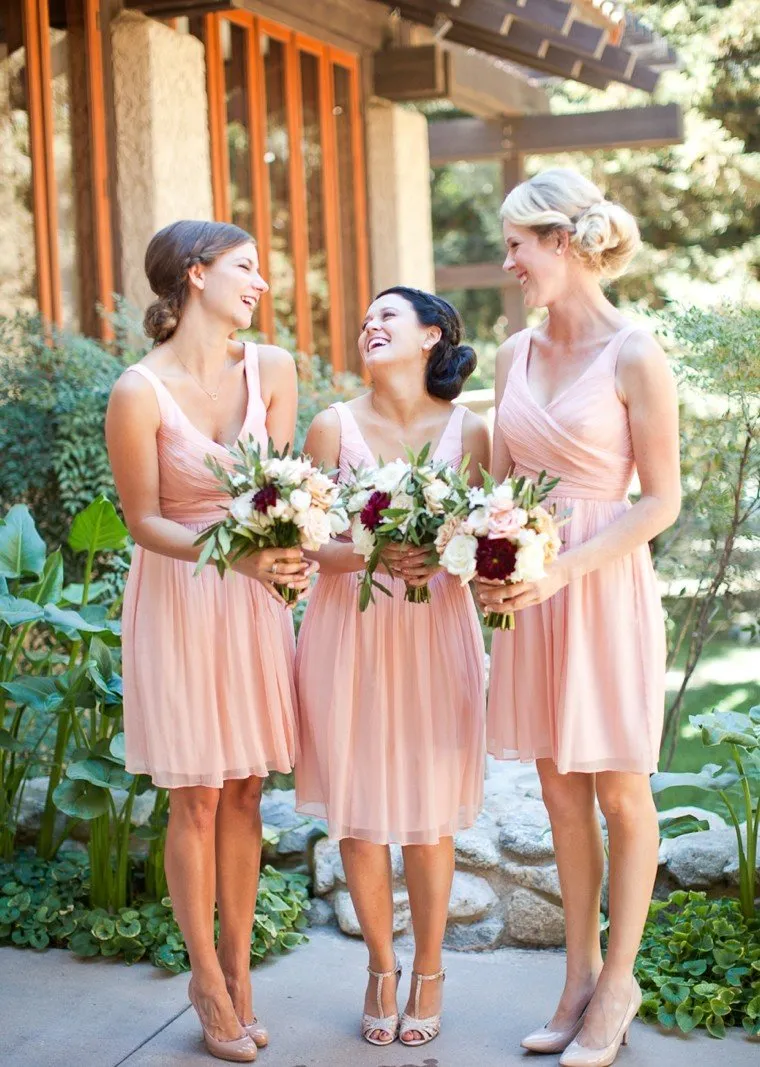 V-neck Princess Short Chiffon Bridesmaid Dress  (BMA20121)