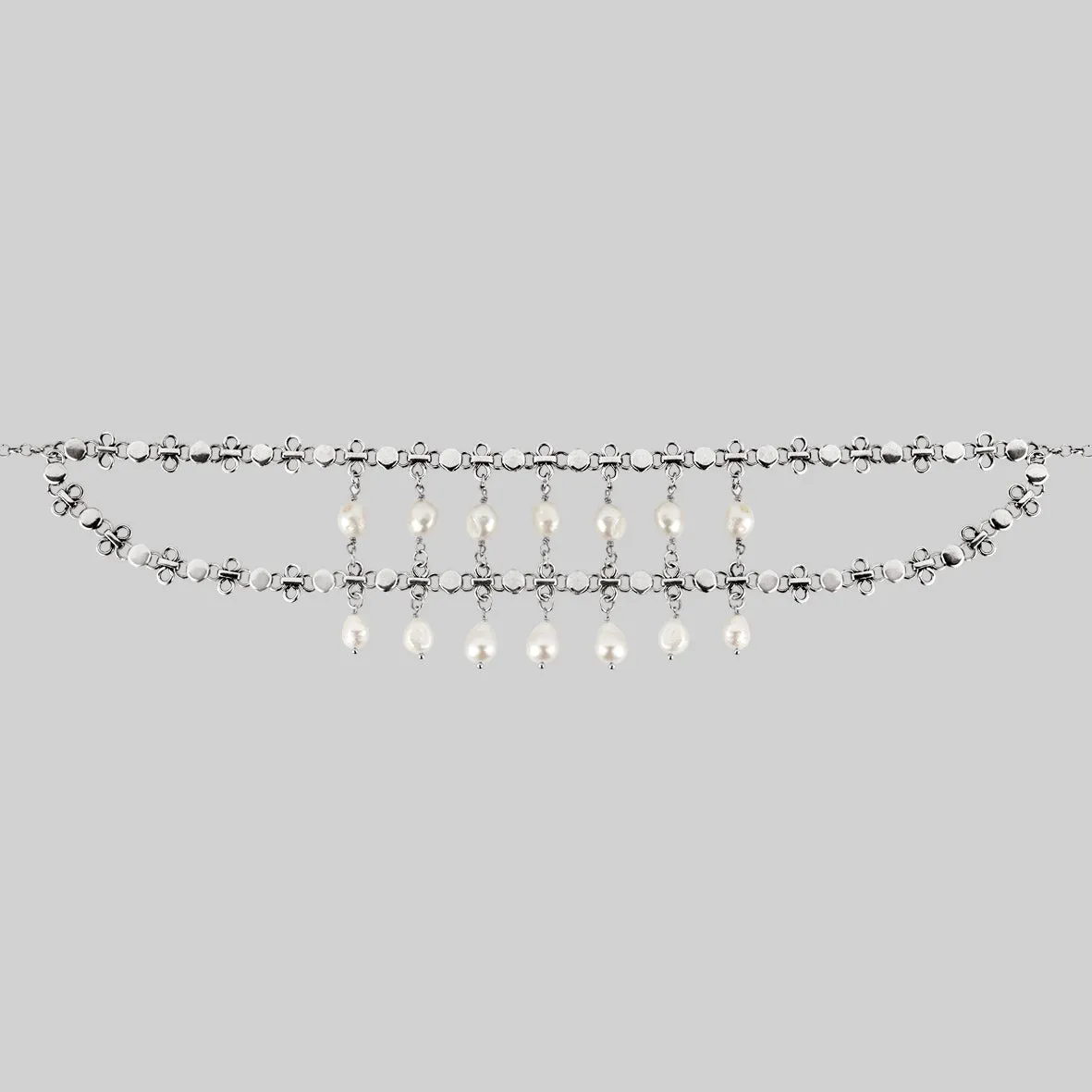 VALOUR. Double Chain Pearl Drop Choker - Silver