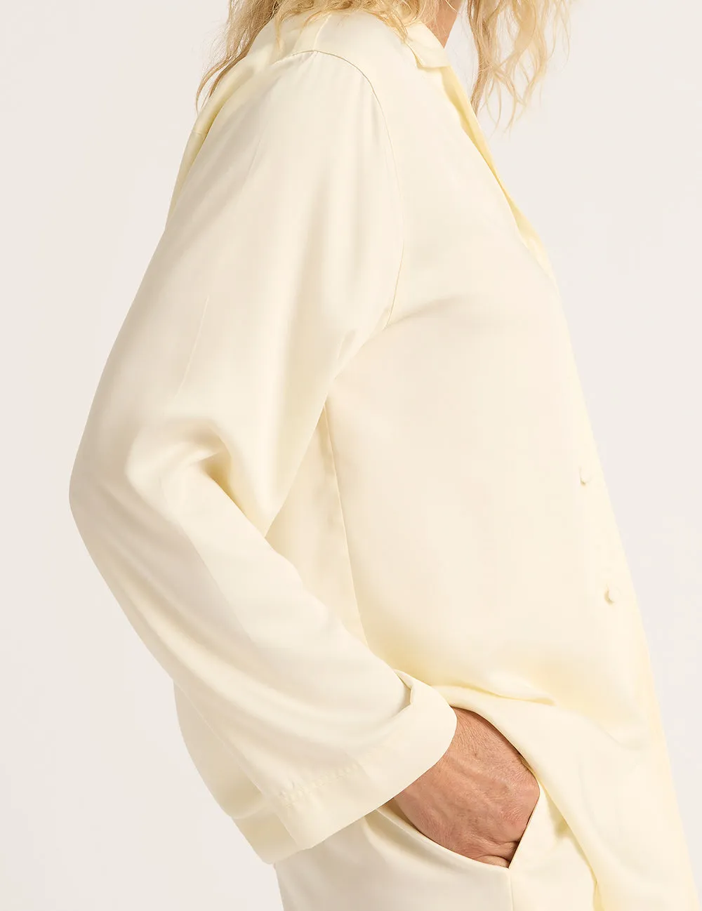 Vegan Silk Long Sleeve Sleep Shirt - Pearl