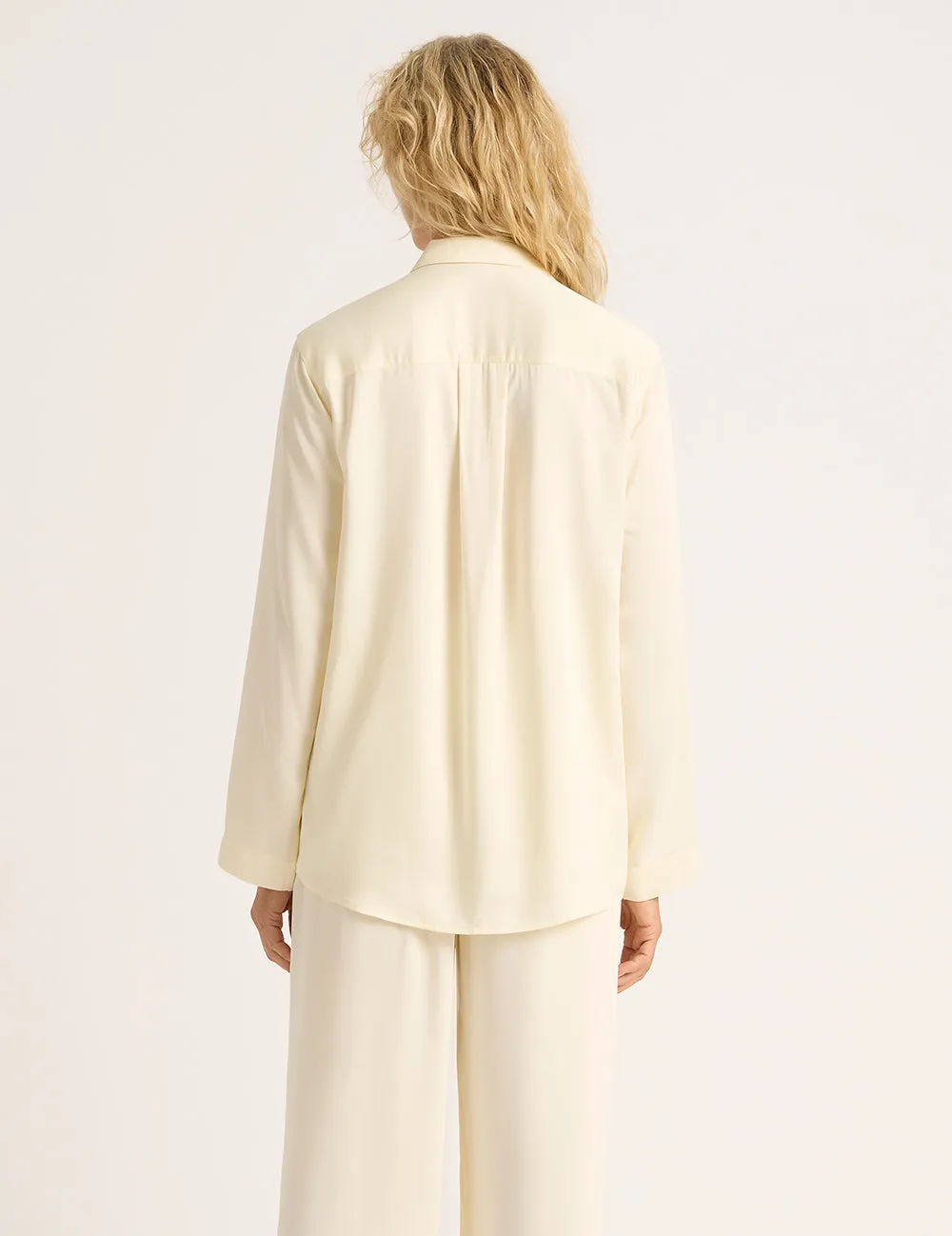 Vegan Silk Long Sleeve Sleep Shirt - Pearl