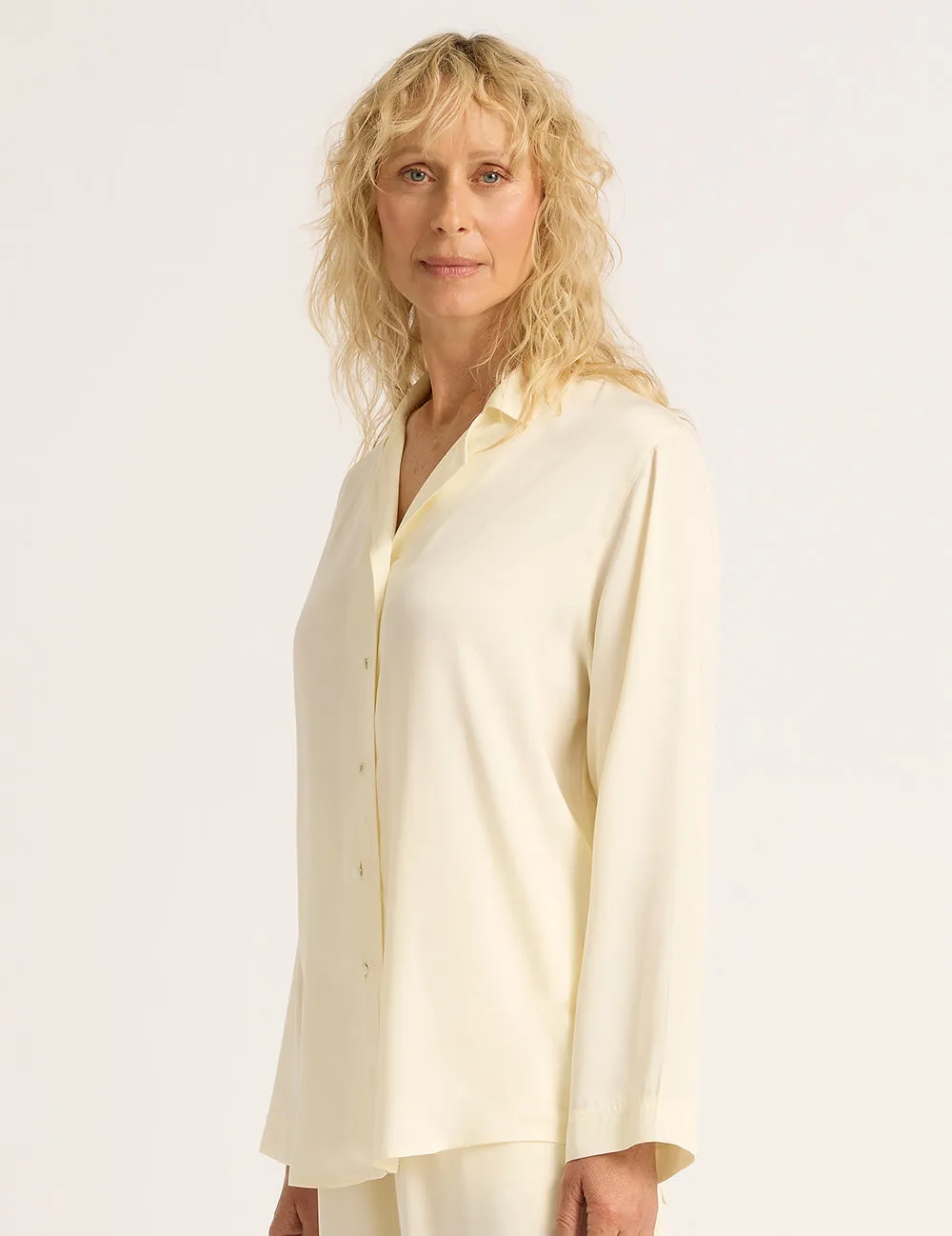 Vegan Silk Long Sleeve Sleep Shirt - Pearl