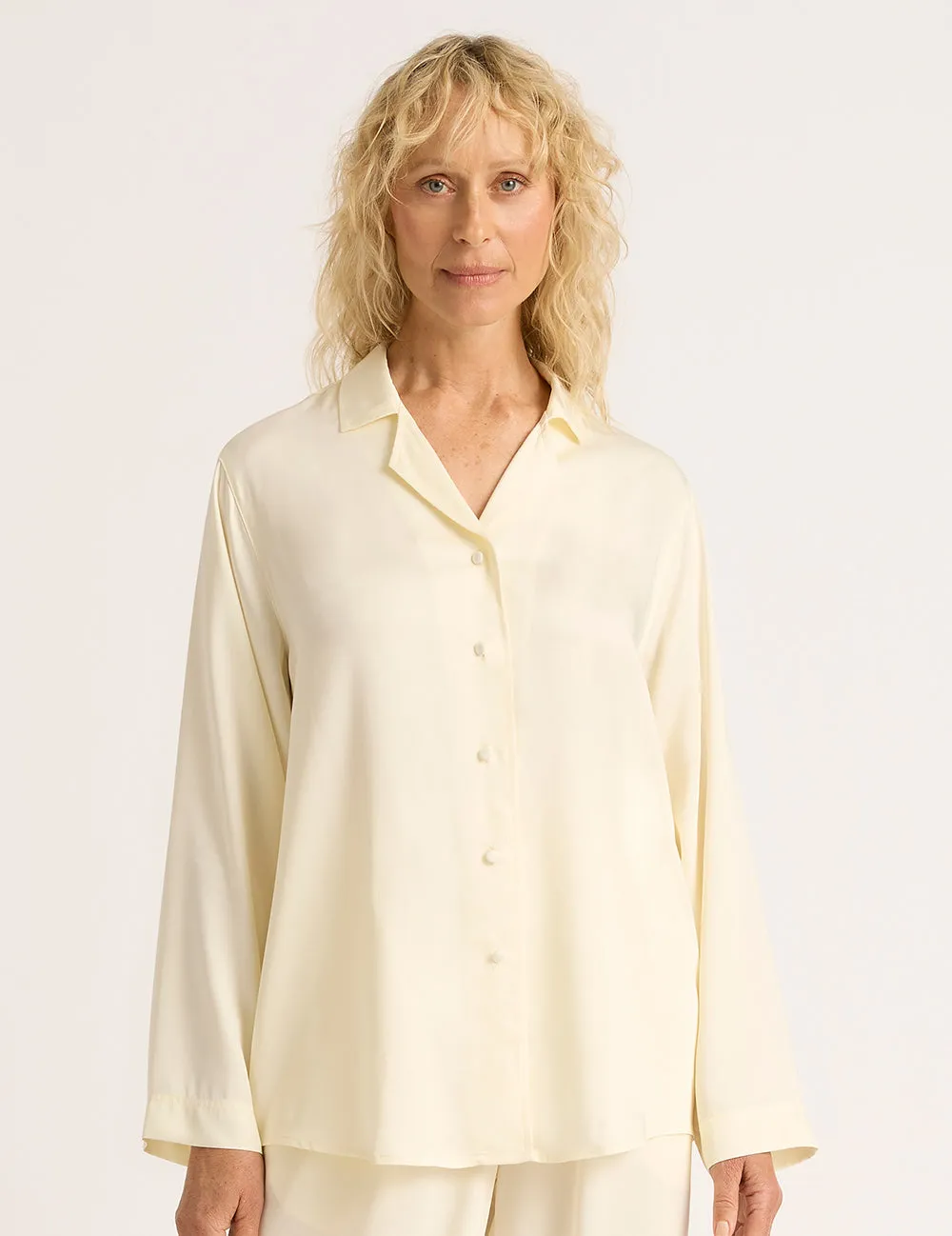 Vegan Silk Long Sleeve Sleep Shirt - Pearl