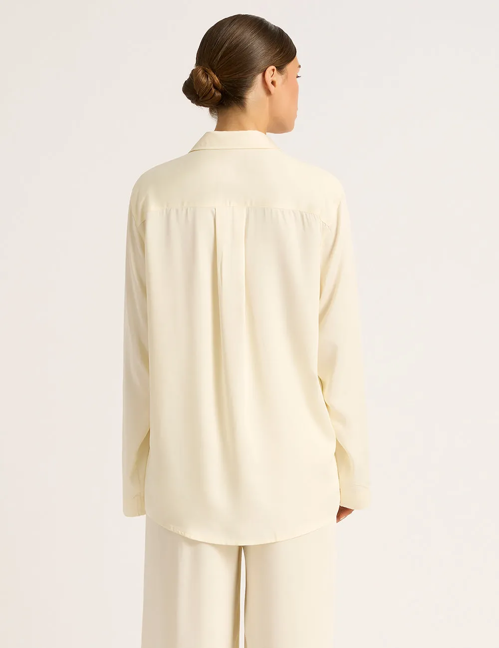 Vegan Silk Long Sleeve Sleep Shirt - Pearl