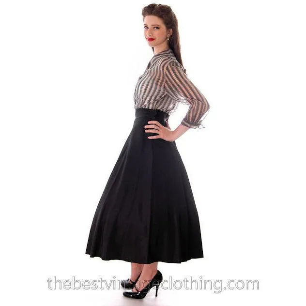 Vintage Black Taffeta Full Skirt 1940s 29" Waist