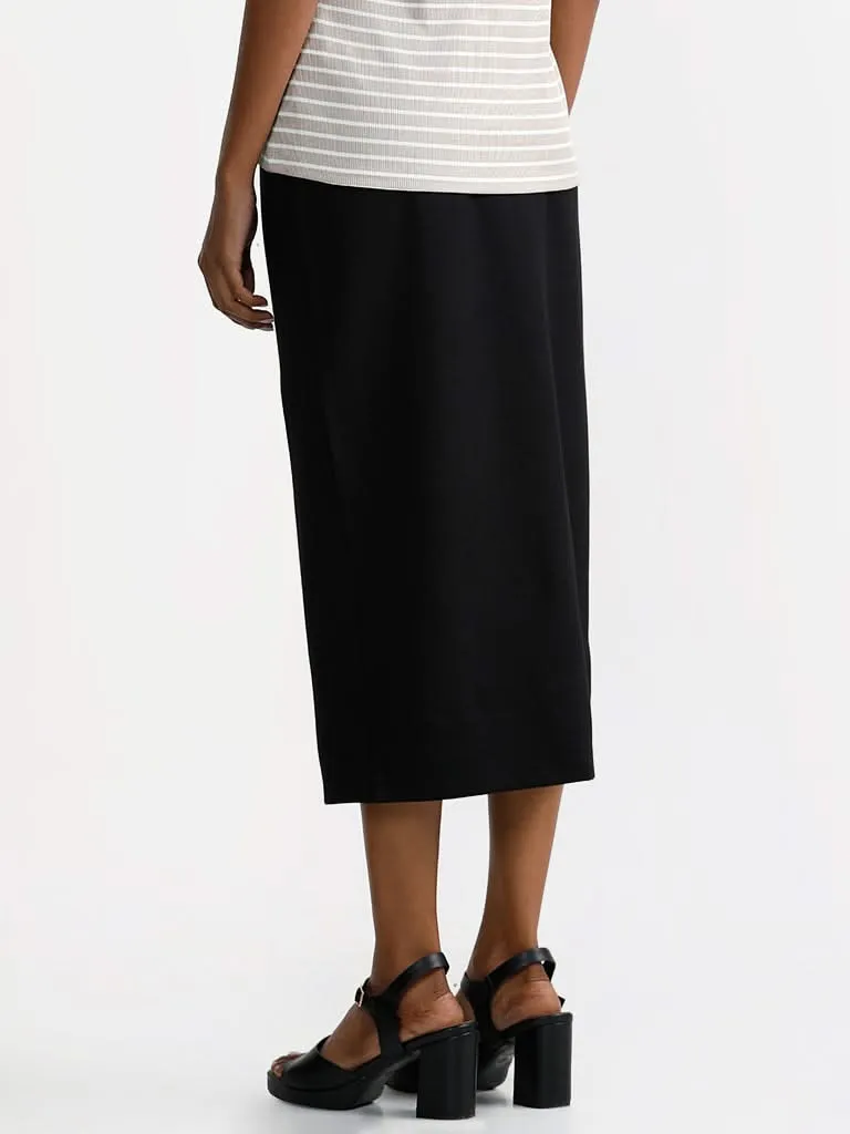 Wardrobe Solid Black Pencil Skirt with Slit