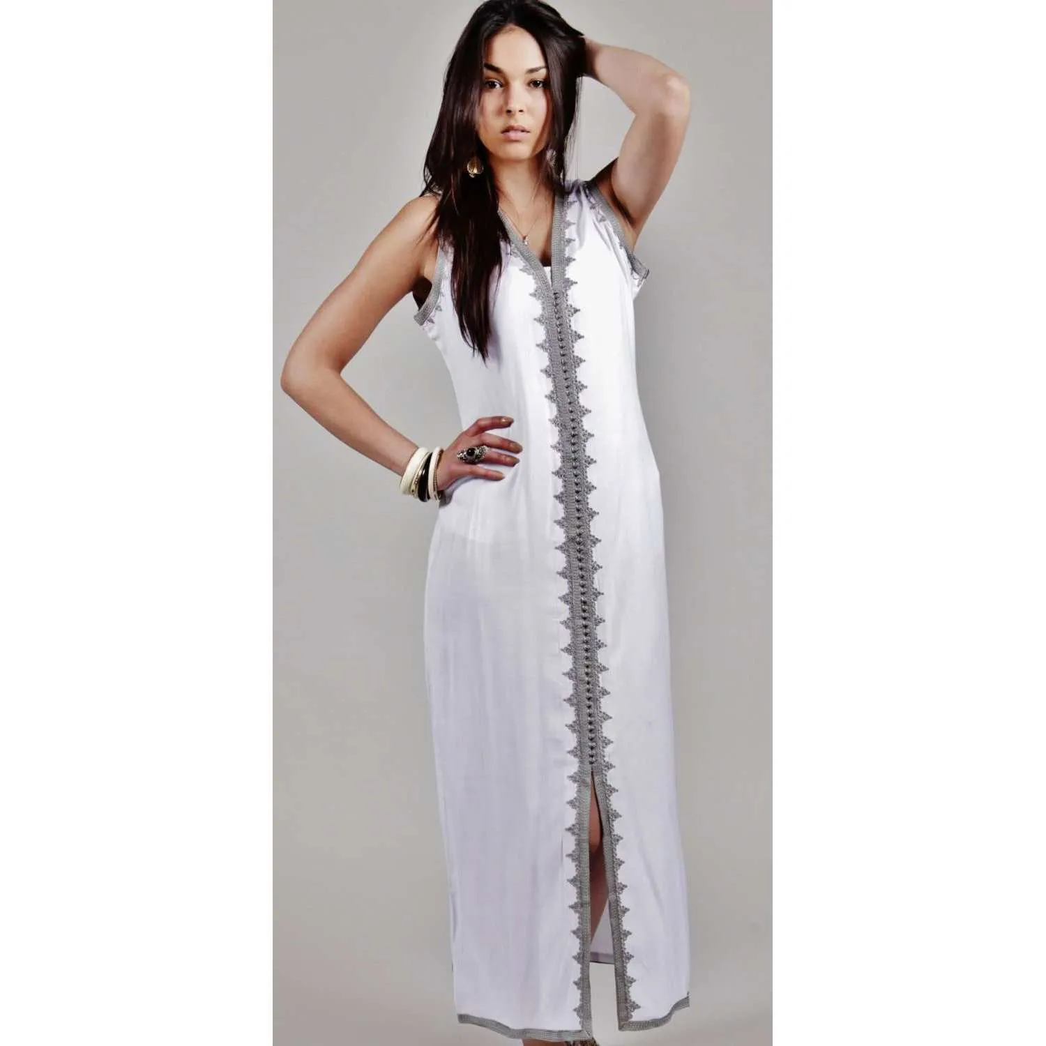 White Non Sleeve Kaftan -Khalida Style