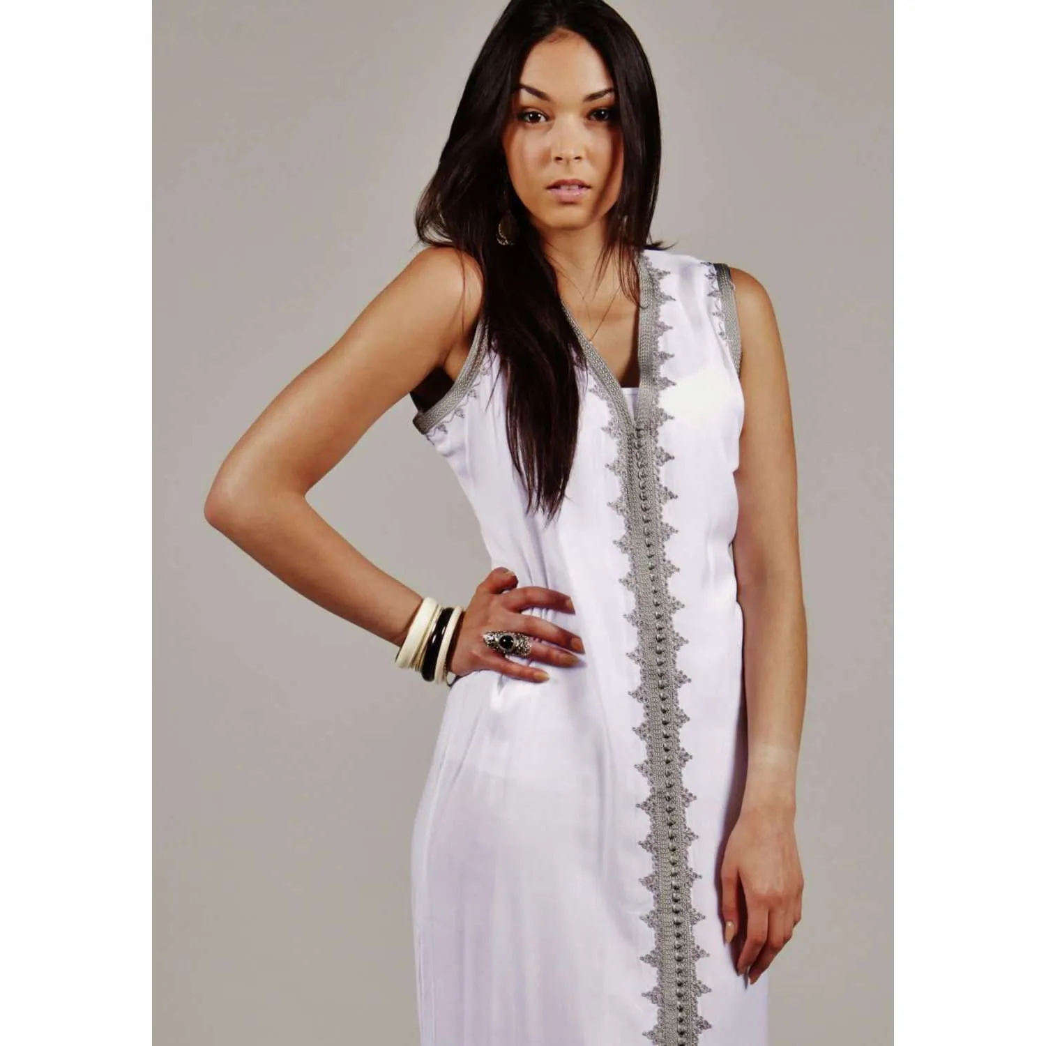 White Non Sleeve Kaftan -Khalida Style