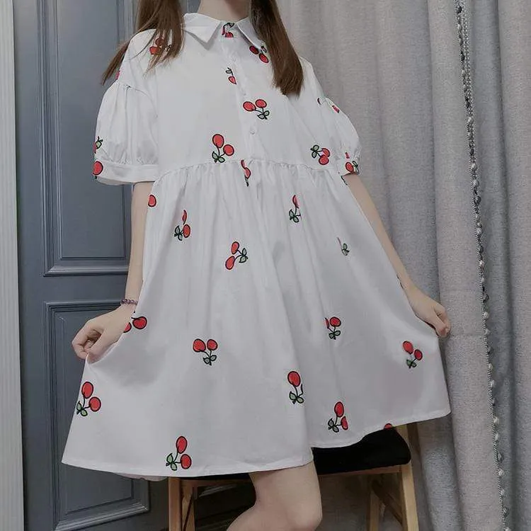 Women's Cute Cherry Printed Mid-length Dresses