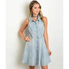 Women's Dress Blue Denim Button Down Dress Shirt