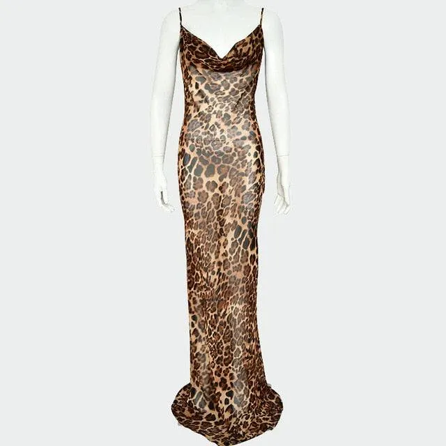 Women's sleeveless print Leopard women long dress