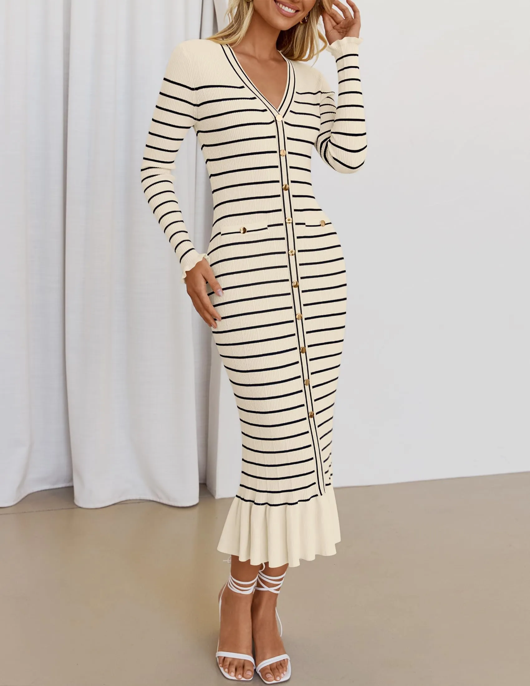 ZESICA Women's Striped Sweater Dress 2024 Fall